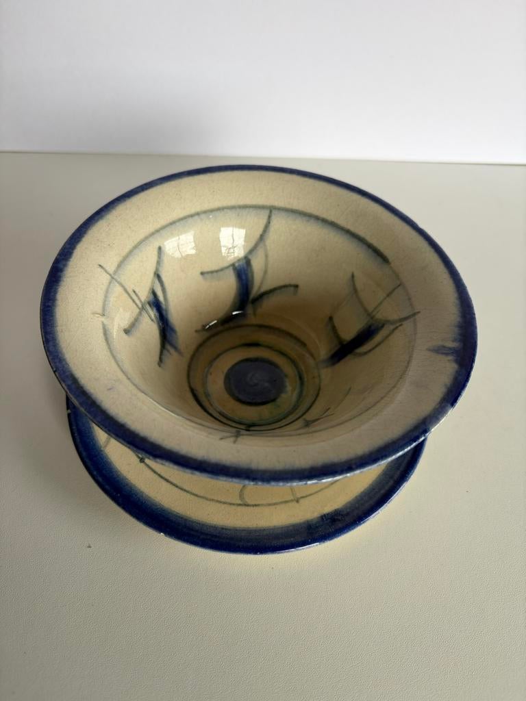 Eskaf plateel Kom met Schotel - Blauw/Crème Kiek Vander, Ophalen of Verzenden