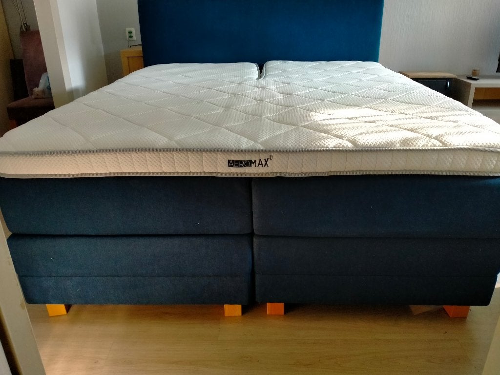boxspring Swiss Sense electrisch 2 pers 180/210 incl topper, Ophalen, Blauw, 210 cm, Tweepersoons