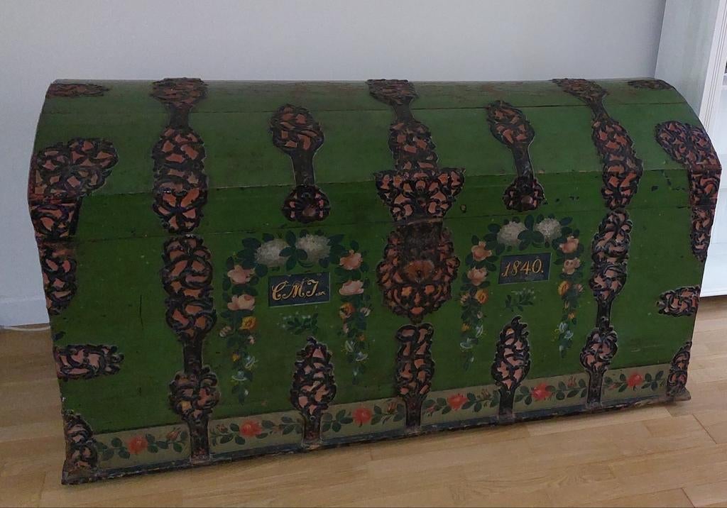 Prachtige antieke eikenhouten bruidskist, Ophalen, Gebruikt, Eikenhout, 150 tot 200 cm