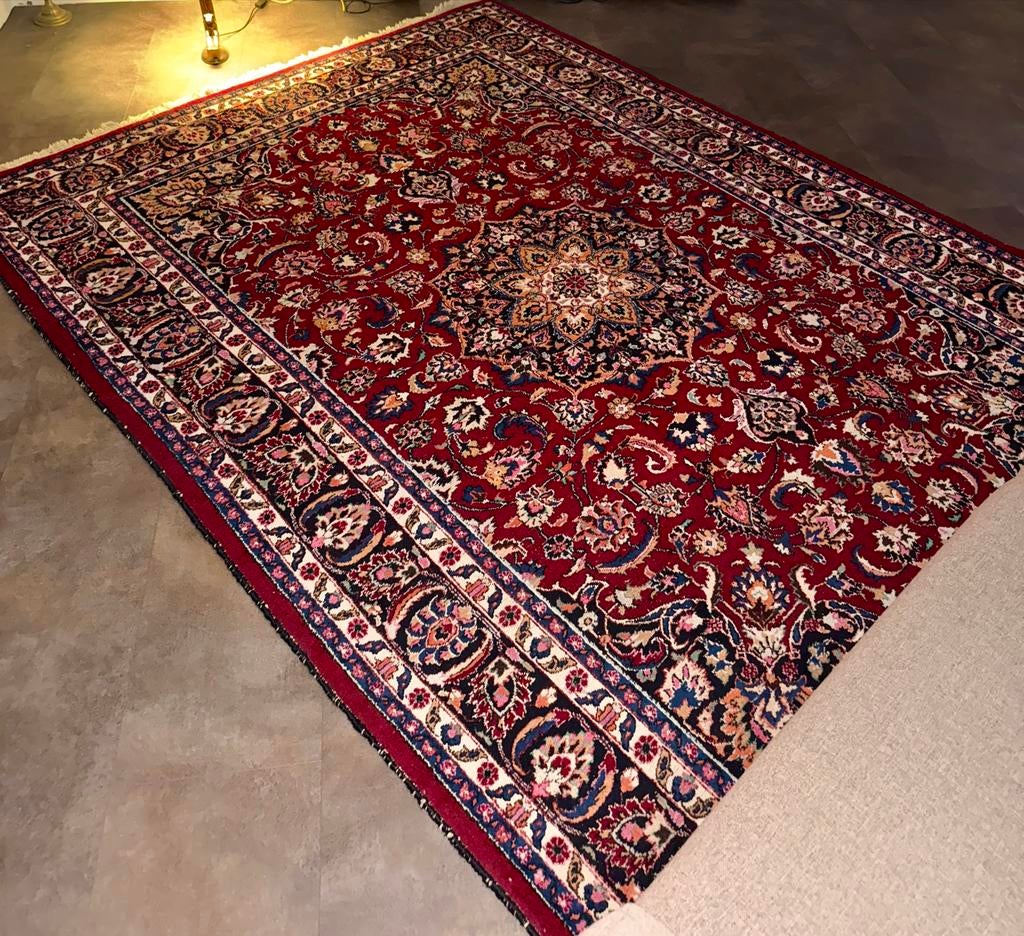 Authentiek Perzisch tapijt met ornamenten, Ophalen, Gebruikt, 200 cm of meer, Rechthoekig