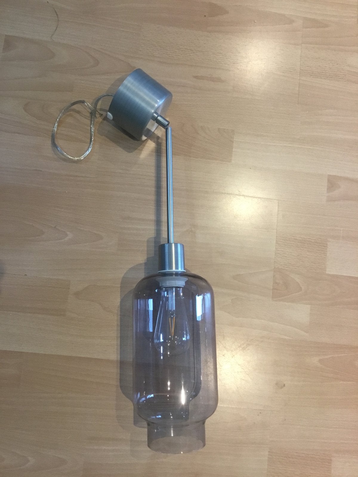 IKEA Industriële Hanglamp - Grijs Glas en Metaal, Ophalen of Verzenden, Gebruikt, Glas, E27 (groot)