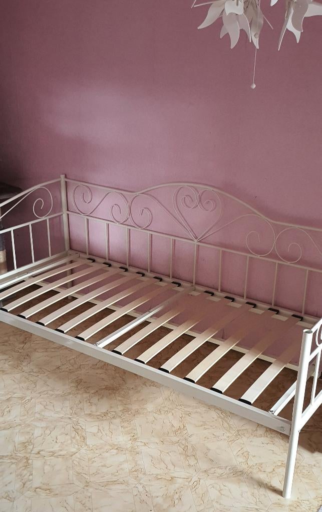 DAMES/MEISJES WİT BED MET LATTENBODEM, Ophalen, Gebruikt, Eenpersoons, Wit