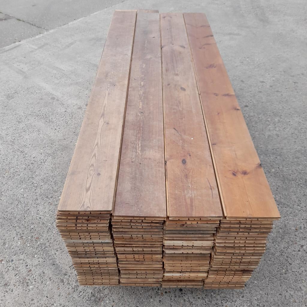 Massief grenen vloer 42 m2 vloerdelen, 18,5 cm breed, Ophalen, Gebruikt, Vloerdelen of -planken, 10 m² of meer