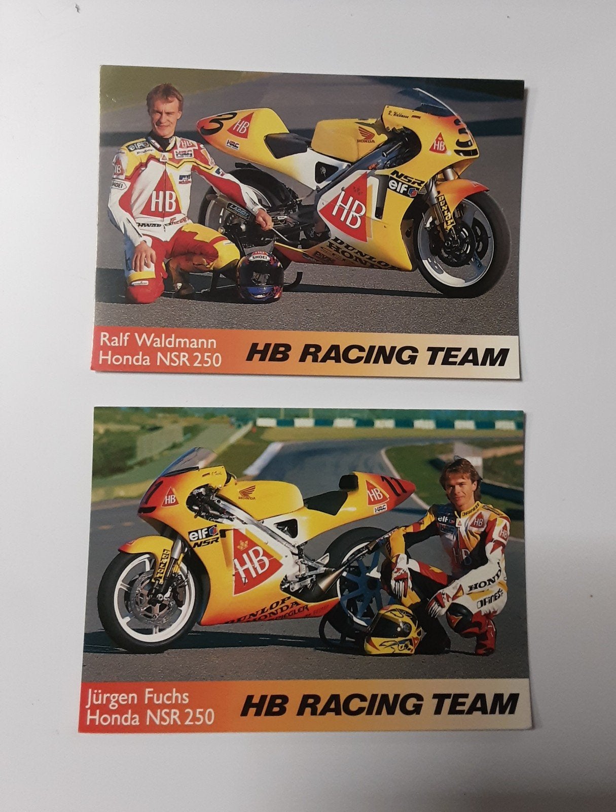 2 Promokaarten HB RACING TEAM HONDA NSR 250cc jaren '80, Ophalen of Verzenden, Zo goed als nieuw, Motoren