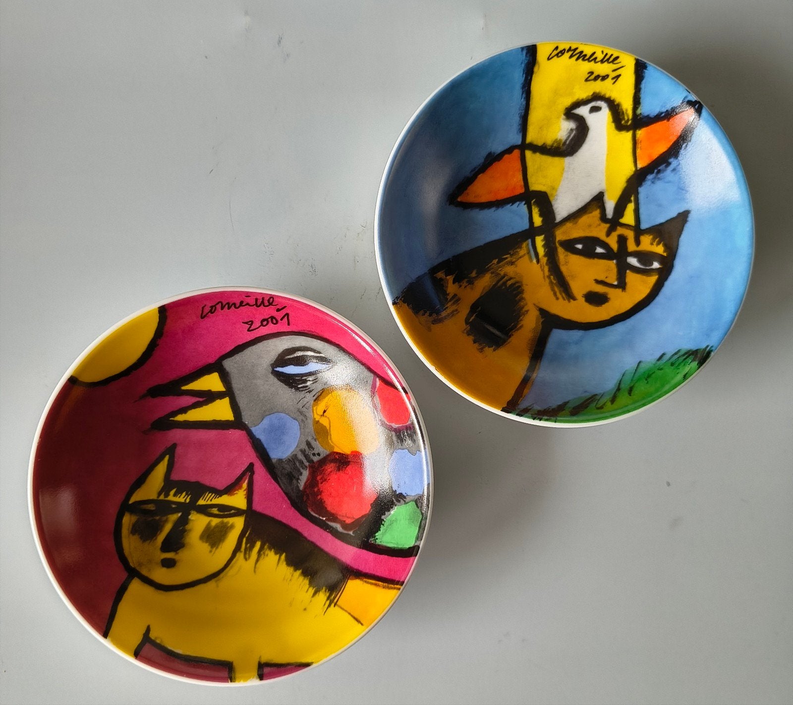 Corneille 2001 Kunst - Kat en Vogel (Set van 2), Overige typen, Nieuw, Ophalen of Verzenden, Steen/keramiek