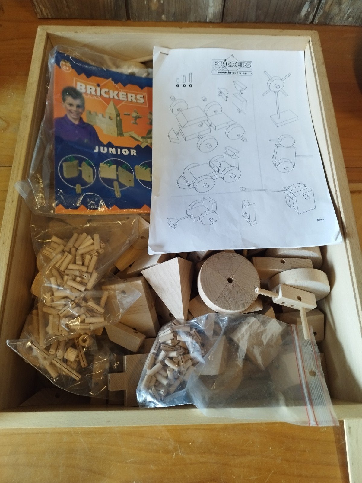 Houten constructie speelgoed Brickers Junior in kist, Antiek en Kunst, Ophalen of Verzenden