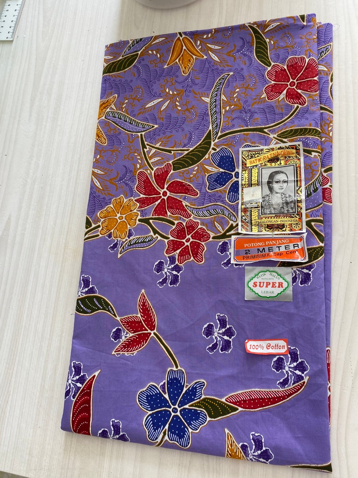 Batik lap cap cent Ratna Dewi 195cm x 110cm, 120 cm of meer, Paars, Nieuw, Ophalen of Verzenden