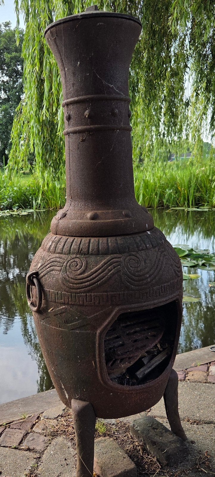 terras haard kachel gietijzer met rookfunctie, Tuin en Terras, Tuinhaarden, Ophalen, Gebruikt