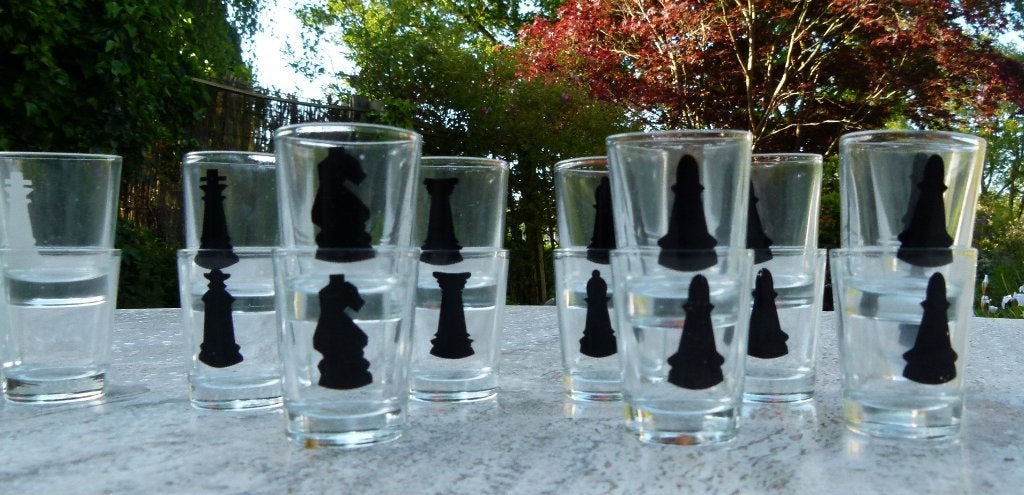 Vaderdag Kado Schaakspel : 2 x 16 Borrel / Shot Glazen, Glas of Glazen, Nieuw, Ophalen of Verzenden, Glas