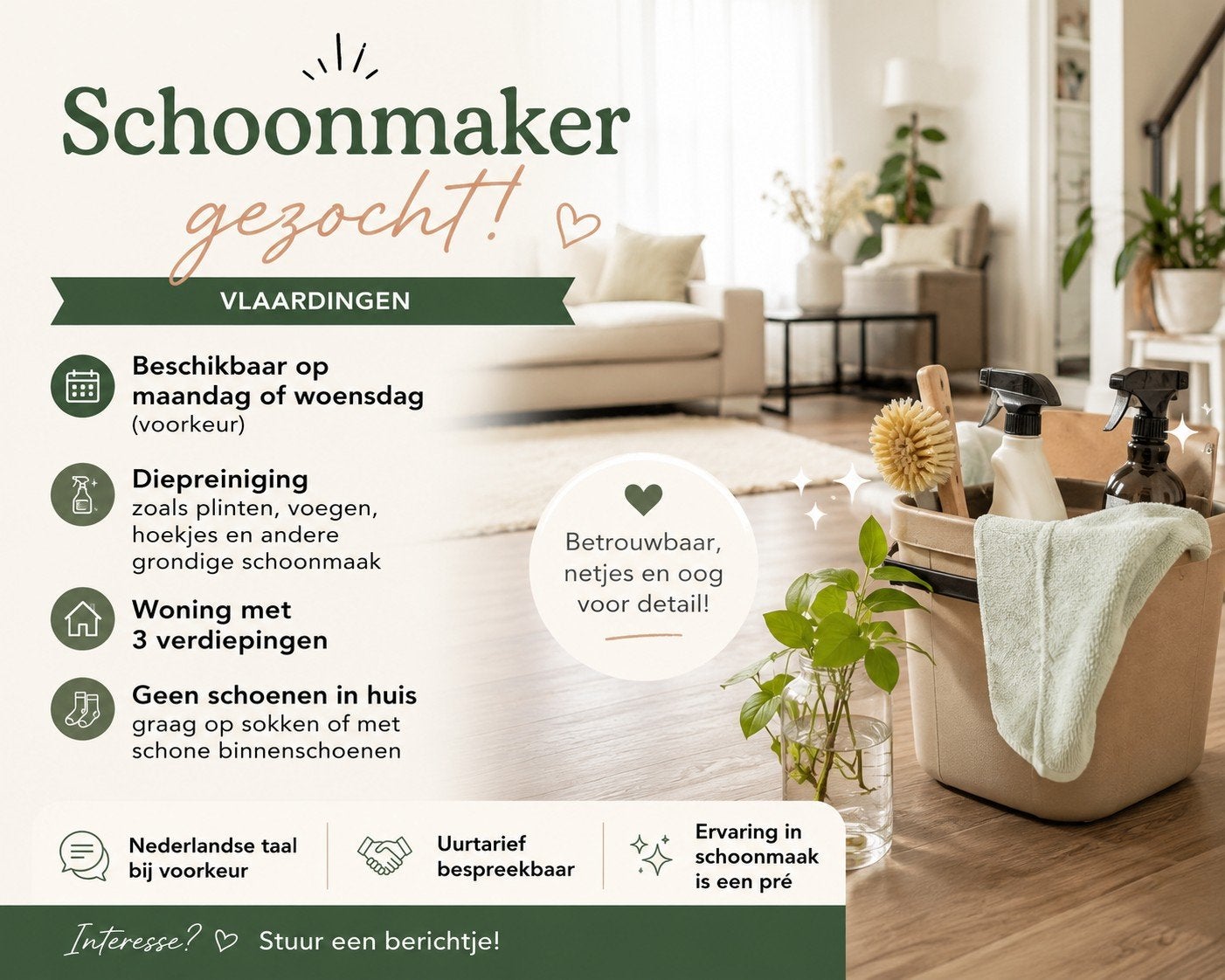 Schoonmaker in Vlaardingen gezocht, Diensten en Vakmensen, Huishoudelijke hulp, Schoonmaken, Strijken