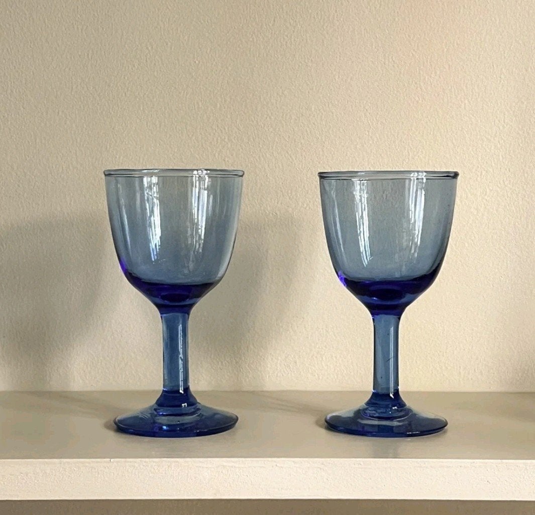 Set van 2 Vintage Luminarc Azur Wijnglazen – Blauwe Steel, Ophalen of Verzenden, Zo goed als nieuw, Overige typen