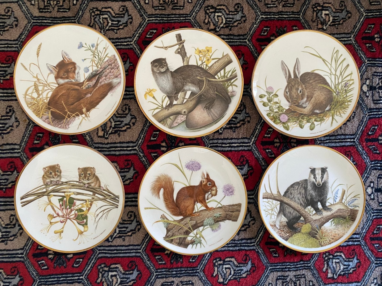 Complete serie van 6 antieke borden met dieren., Antiek en Kunst, Ophalen