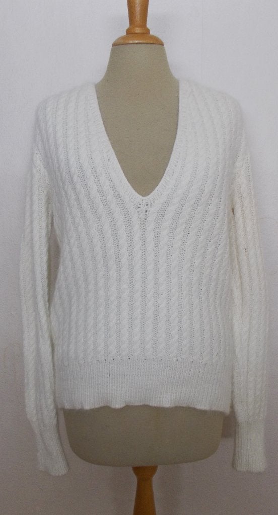 Beige zachte angora wol handgemaakte kabel trui! L/XL, Verzenden, Zo goed als nieuw, Maat 42/44 (L), Beige