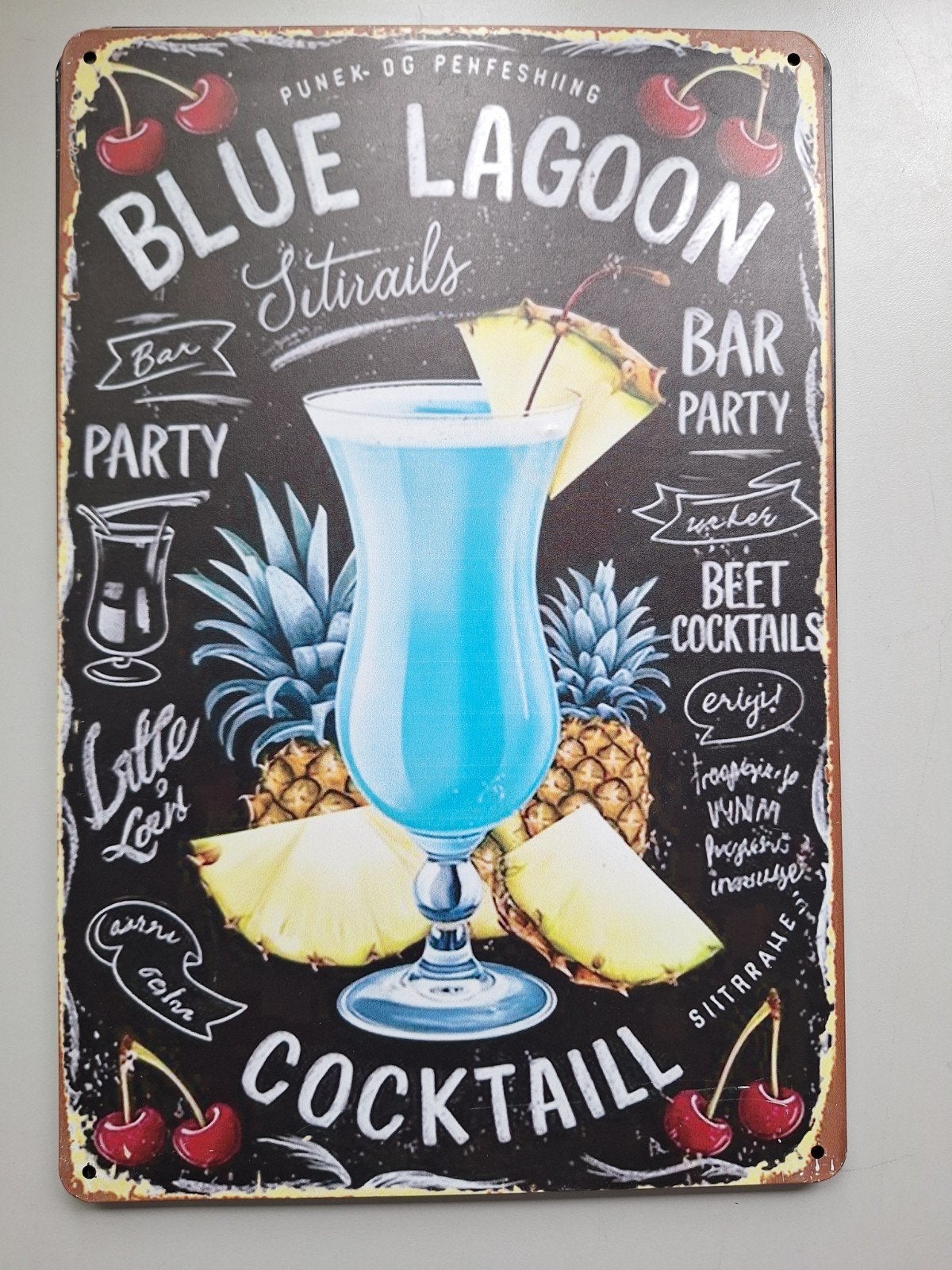 Vintage Metalen Cocktail Bord - Blue Lagoon Decoratie, Ophalen of Verzenden, Nieuw, Reclamebord