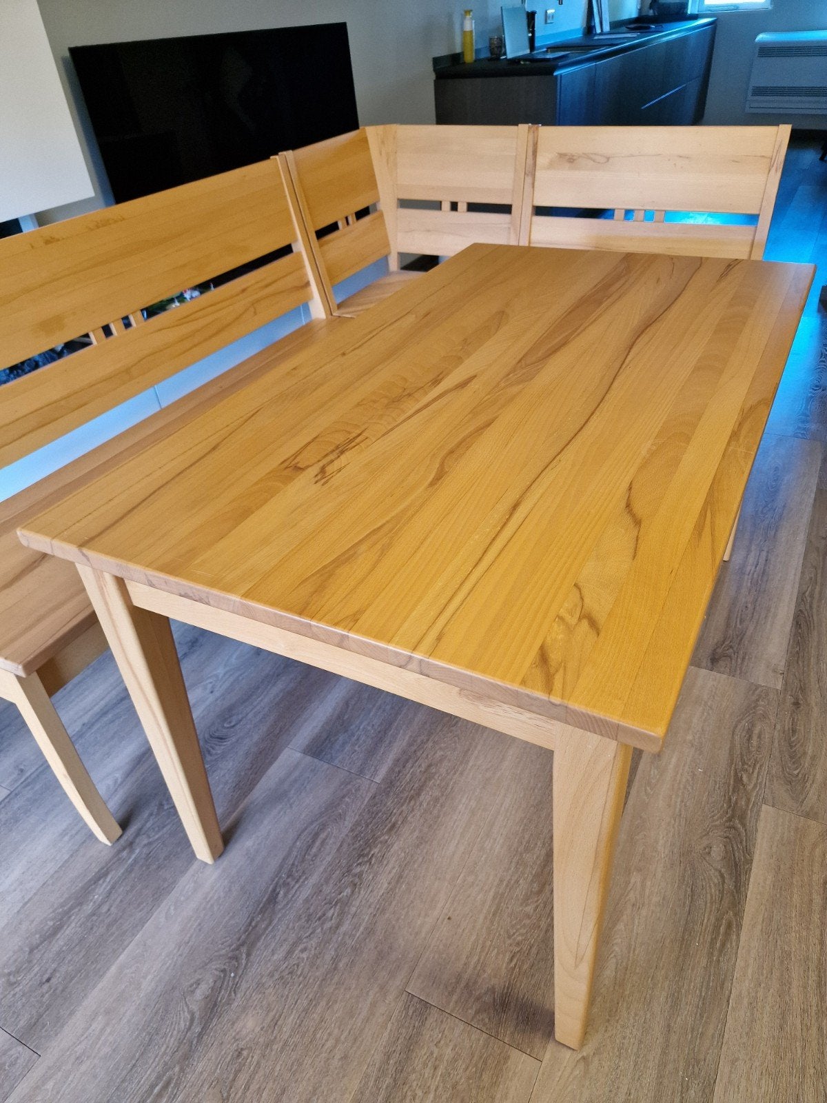 beukenhouten hoekbank met tafel (eethoek), Huis en Inrichting, Ophalen, Gebruikt