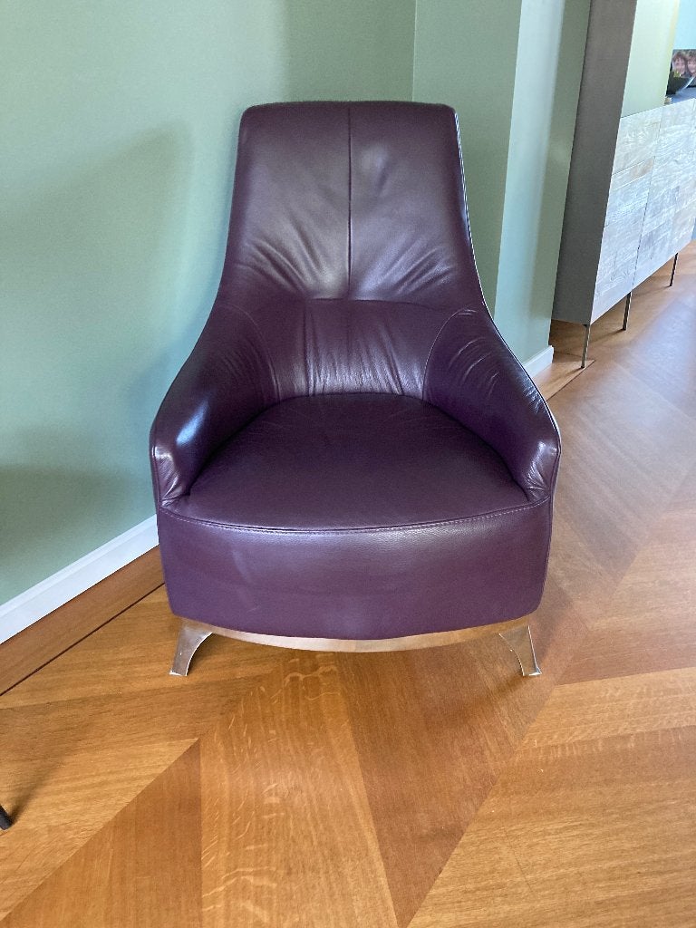 Luxe paarse leren fauteuil van Chateau de Ax, Ophalen, Gebruikt, Minder dan 75 cm, Leer