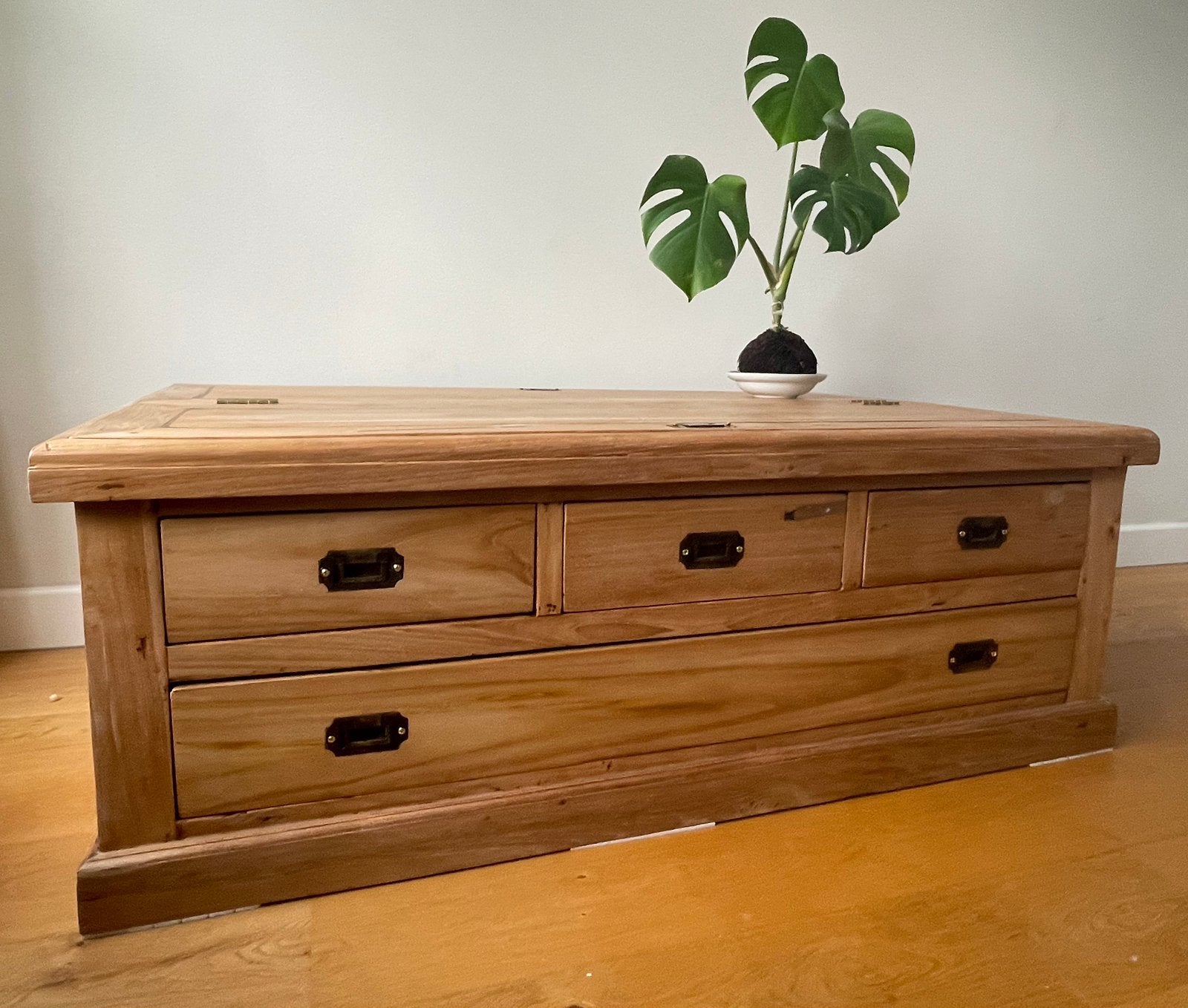 Salontafel teak kist, Ophalen, 100 tot 150 cm, Teakhout, Zo goed als nieuw