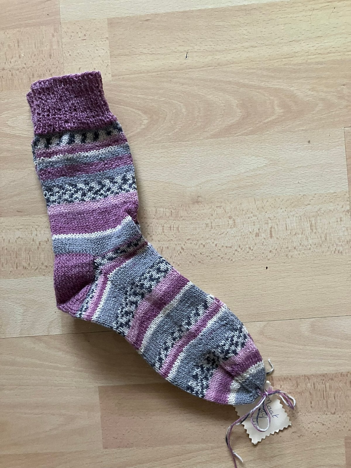 Handgebreide wollen sokken lila met streepjes mt 39/40 nieuw, Sokken en Kniesokken, Overige kleuren, Nieuw, Ophalen of Verzenden