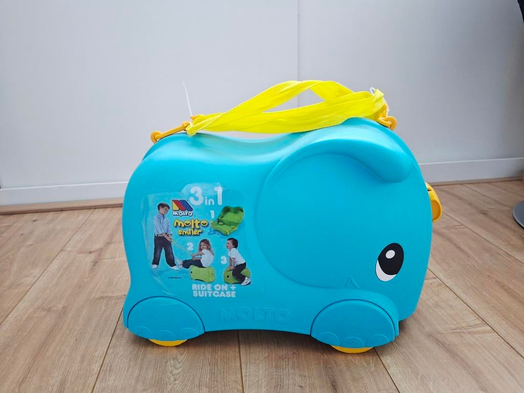 Molto Smiler 3-in-1 Kinderkoffer/Rolkoffer - Blauw, Wieltjes, 40 tot 60 cm, 20 tot 30 cm, Blauw