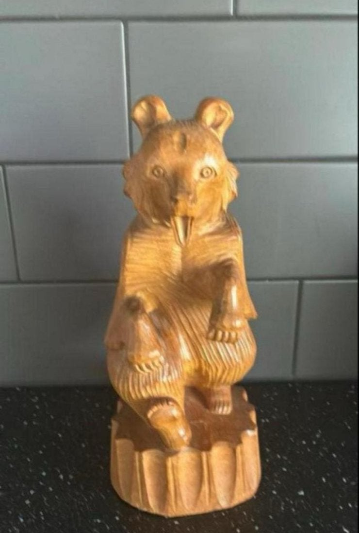 Prachtige handgemaakte houten beer sculptuur, Houtsnijwerk, Minder dan 20 cm, Verzenden, Hout