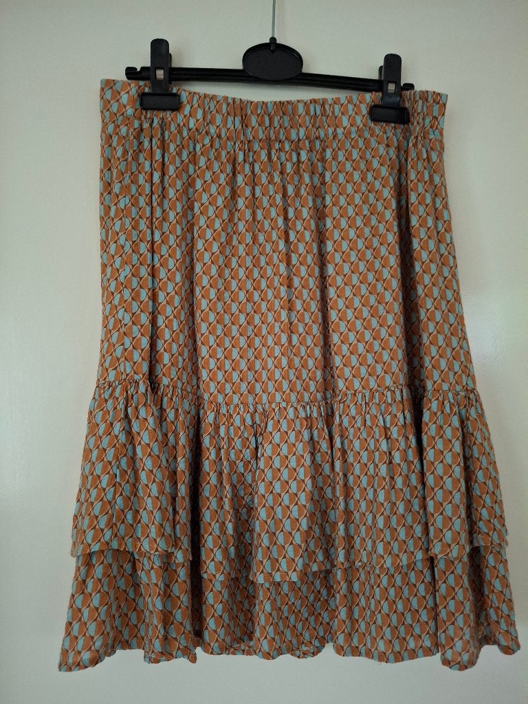 Strokenrok maat 38 oranjebruin/lichtblauw - Peppercorn, Maat 38/40 (M), Bruin, Ophalen of Verzenden, Knielengte