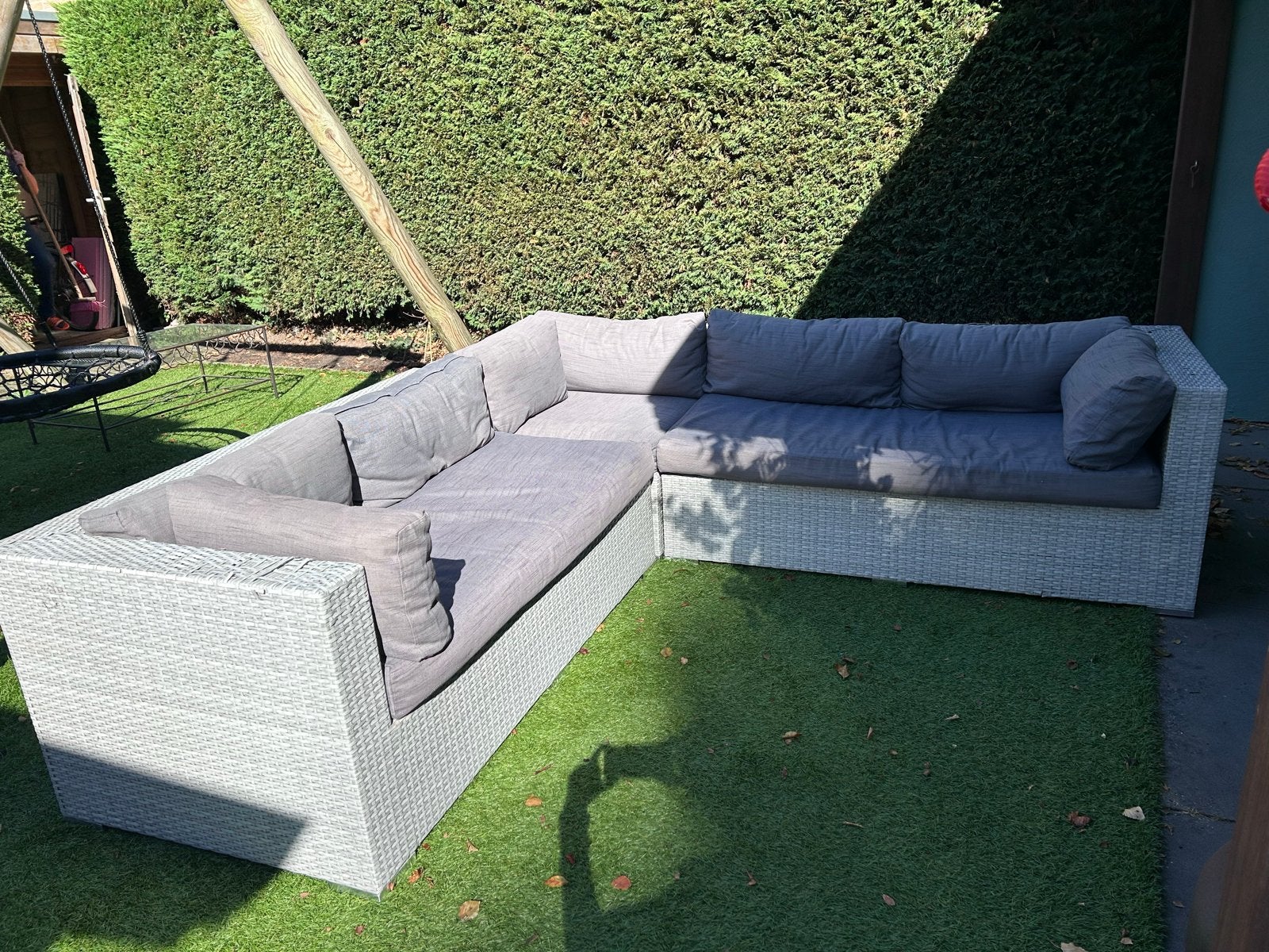Loungebank Wicker Grijs - Comfortabel en Ruim, Ophalen, Gebruikt, Meer dan 8 zitplaatsen, Loungeset