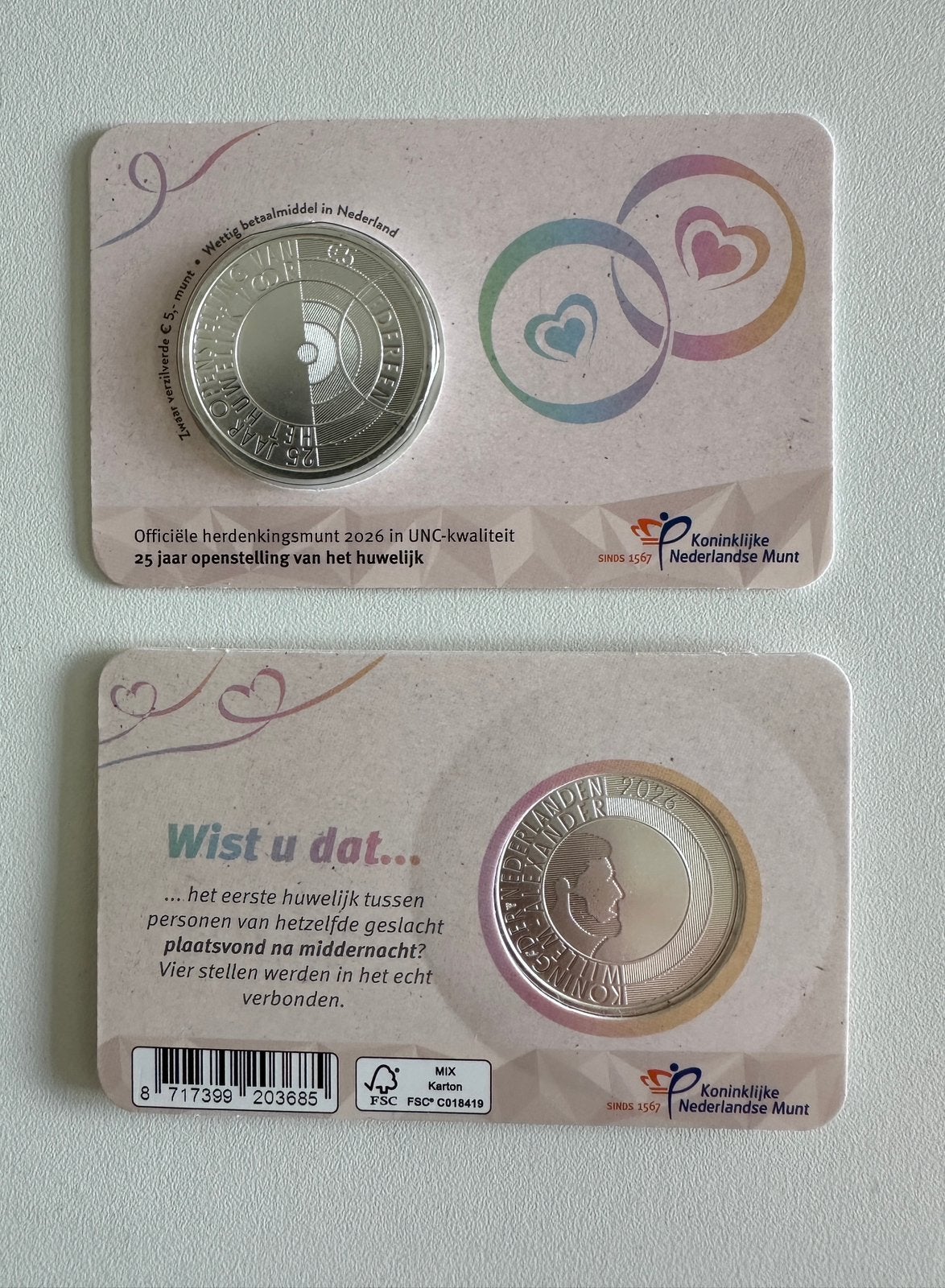 25 jaar Openstelling Huwelijk vijfje 2026 - UNC coincard, Ophalen of Verzenden, Losse munt, Zilver