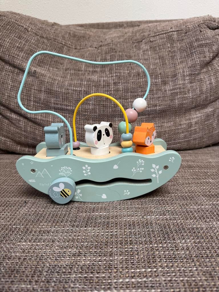 Houten baby speelgoed: rammelaar en kralenframe, Ophalen of Verzenden, Zo goed als nieuw, Rammelaar