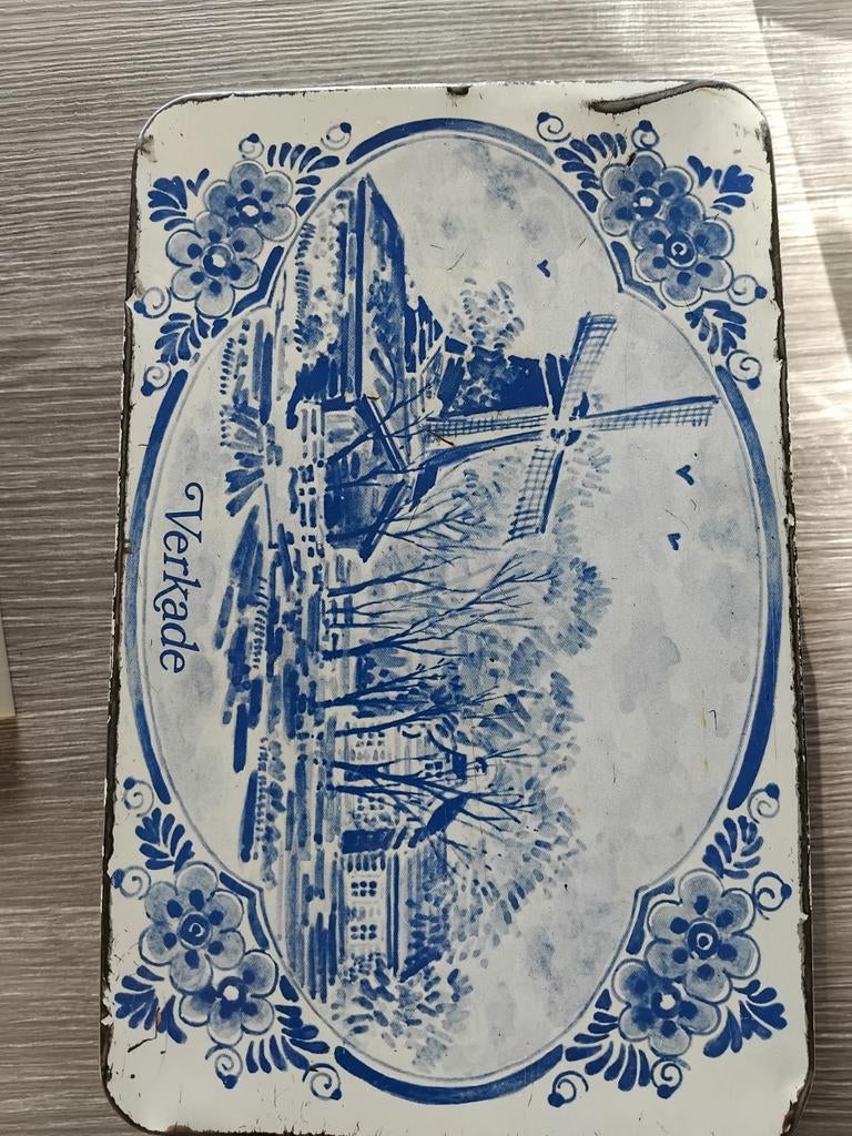Vintage Verkade Trommel - Delfts Blauw Molen Decor, Verzamelen, Blikken, Ophalen of Verzenden, Gebruikt, Koek(jes), Verkade