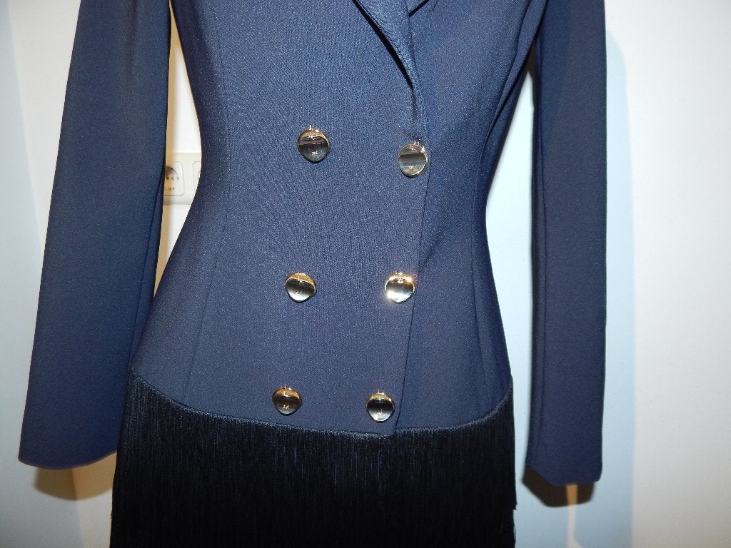 Elisabetta Franchi overslag blazer look jurk franje goud I42, Kleding | Dames, Jurken, Ophalen of Verzenden, Zo goed als nieuw