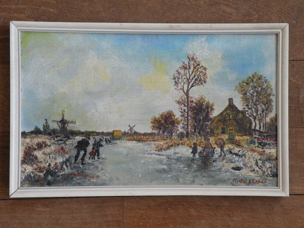 Schilderijtje. Wintertafereel. A. de Lepper., Huis en Inrichting, Woonaccessoires | Schilderijen, Tekeningen en Foto's, Minder dan 50 cm
