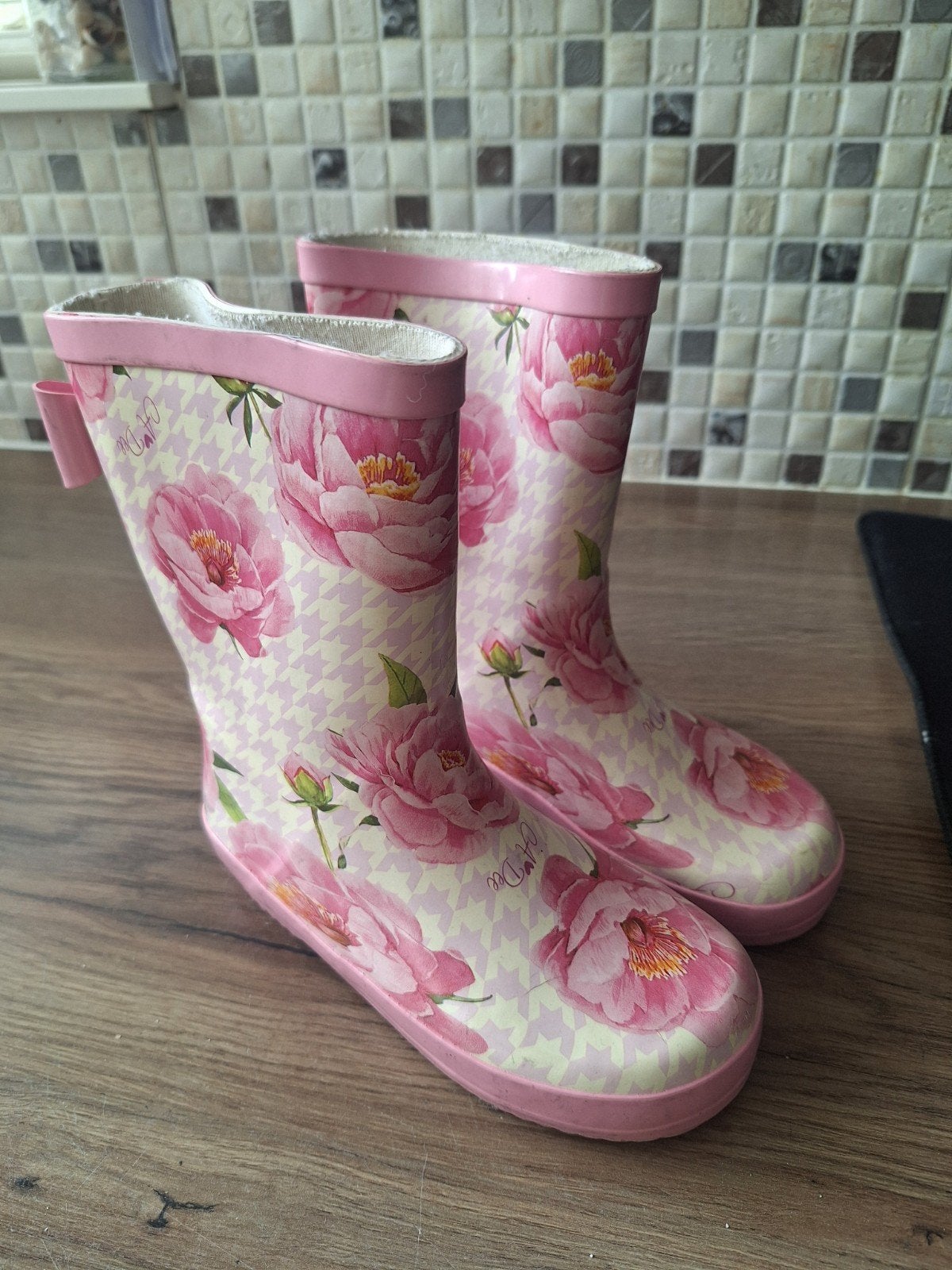 A'Dee kaplaarzen maat 29 roze met bloemenprint, Ophalen of Verzenden, Gebruikt, A'Dee, Meisje