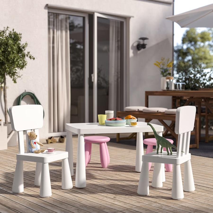 IKEA MAMMUT Kindertafel en 4 stoelen Wit NIEUW IN VERPAKKING, Ophalen, 4 zitplaatsen, Kunststof, Nieuw