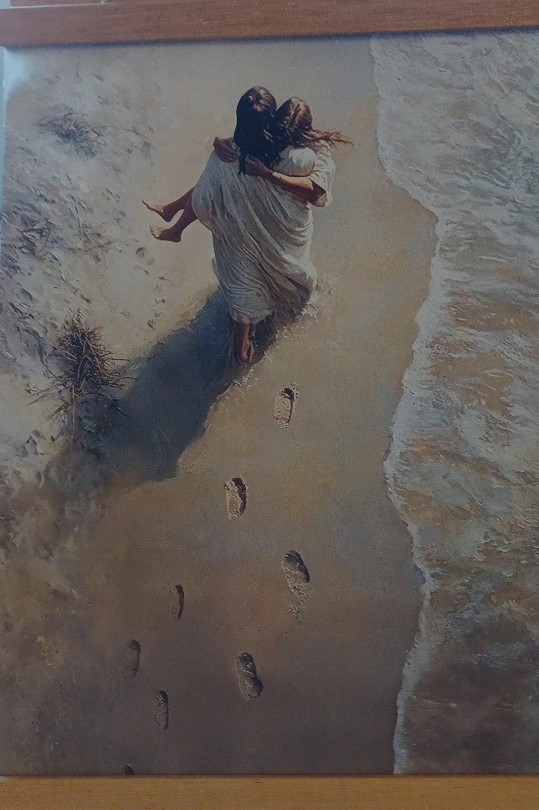 Voetstappen in het zand - Religieuze kunstprint, Ophalen of Verzenden