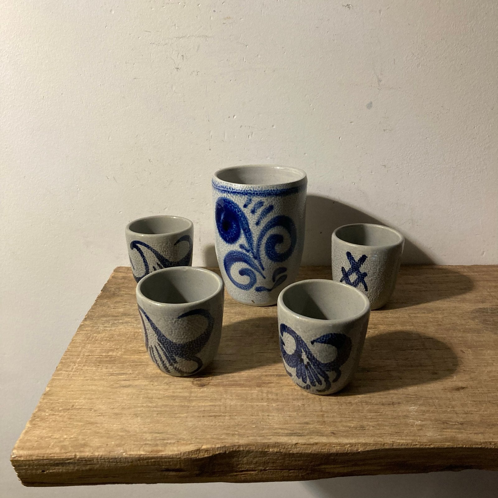 Vintage Zoutglazuur Steengoed Bekers en Potje Set, Ophalen of Verzenden