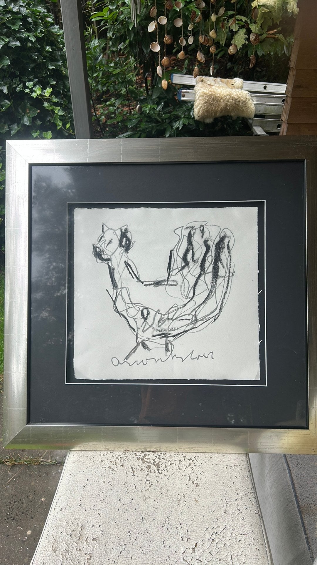 Zwart witte tekening van een kip. Anton Heyboer, Ophalen, Papier/karton, Ingelijst, Dieren