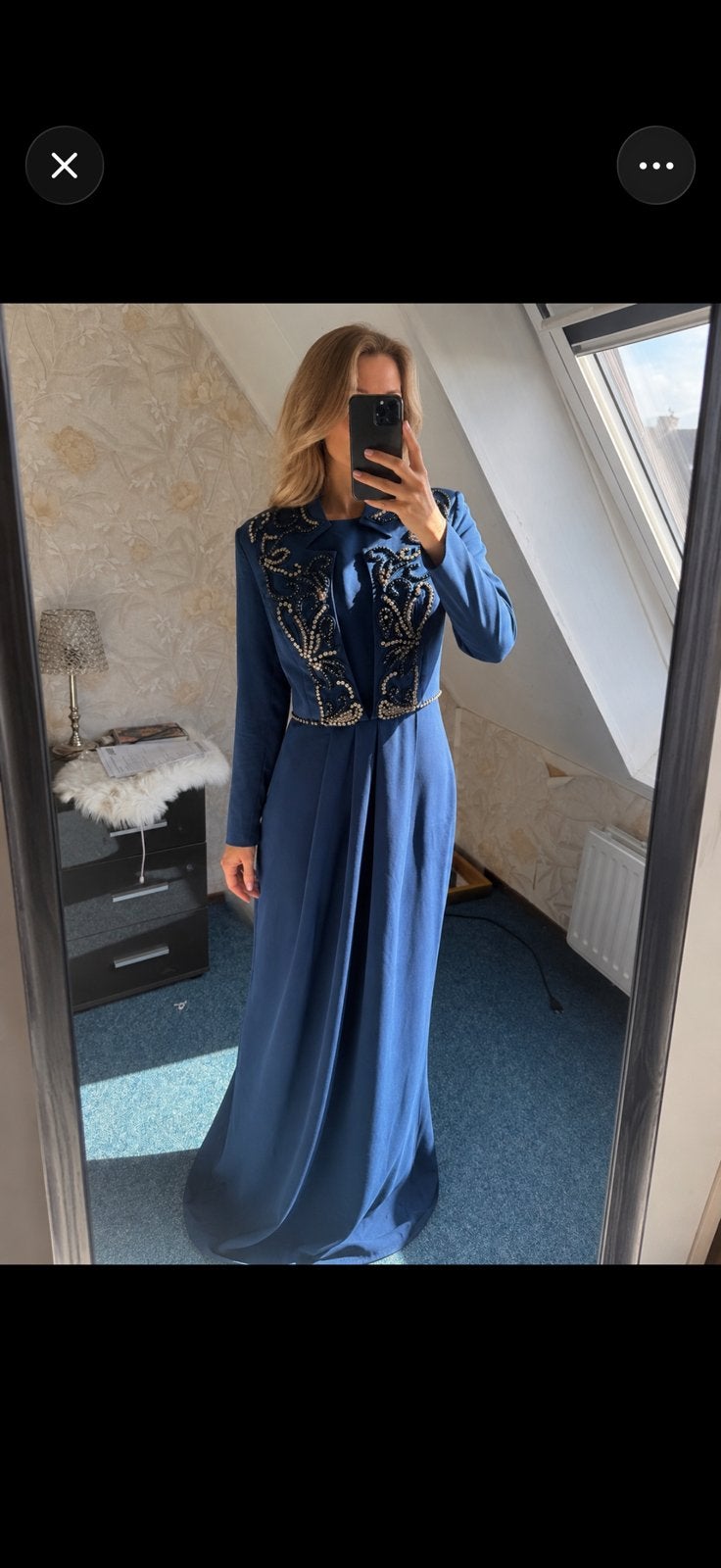 Elegante Avondjurk.Maat L hijabproof, Ophalen, Blauw, Maat 42/44 (L), Zo goed als nieuw