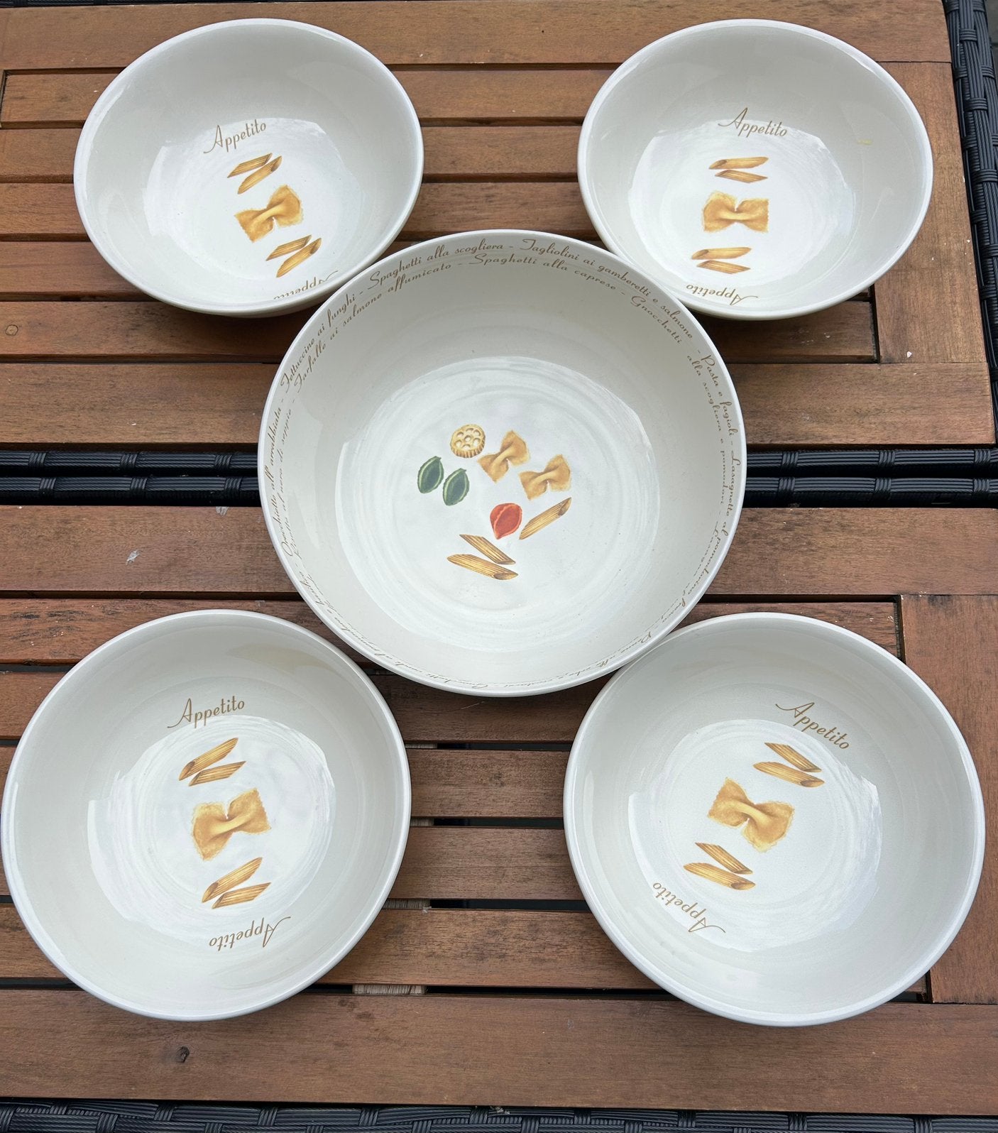 Set van 4 pastakommen + serveerschaal - "Appetito" design, Ophalen, Gebruikt, Overige merken, Keramiek