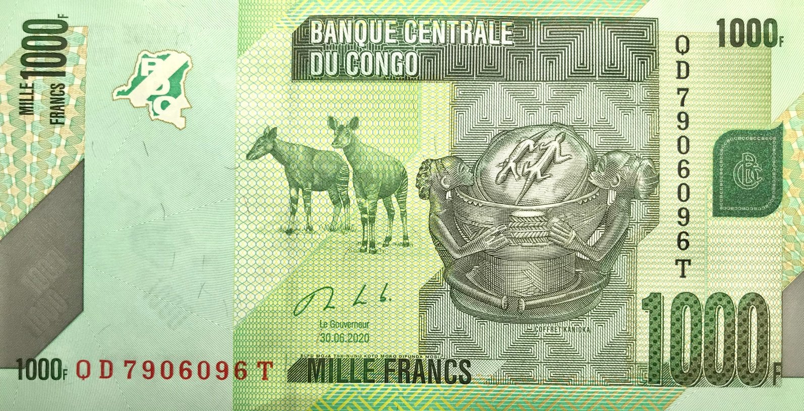 1000 Francs Dem. Rep. Congo 2020 Bankbiljet UNC #DC5b, Postzegels en Munten, Ophalen of Verzenden, Overige landen, Los biljet