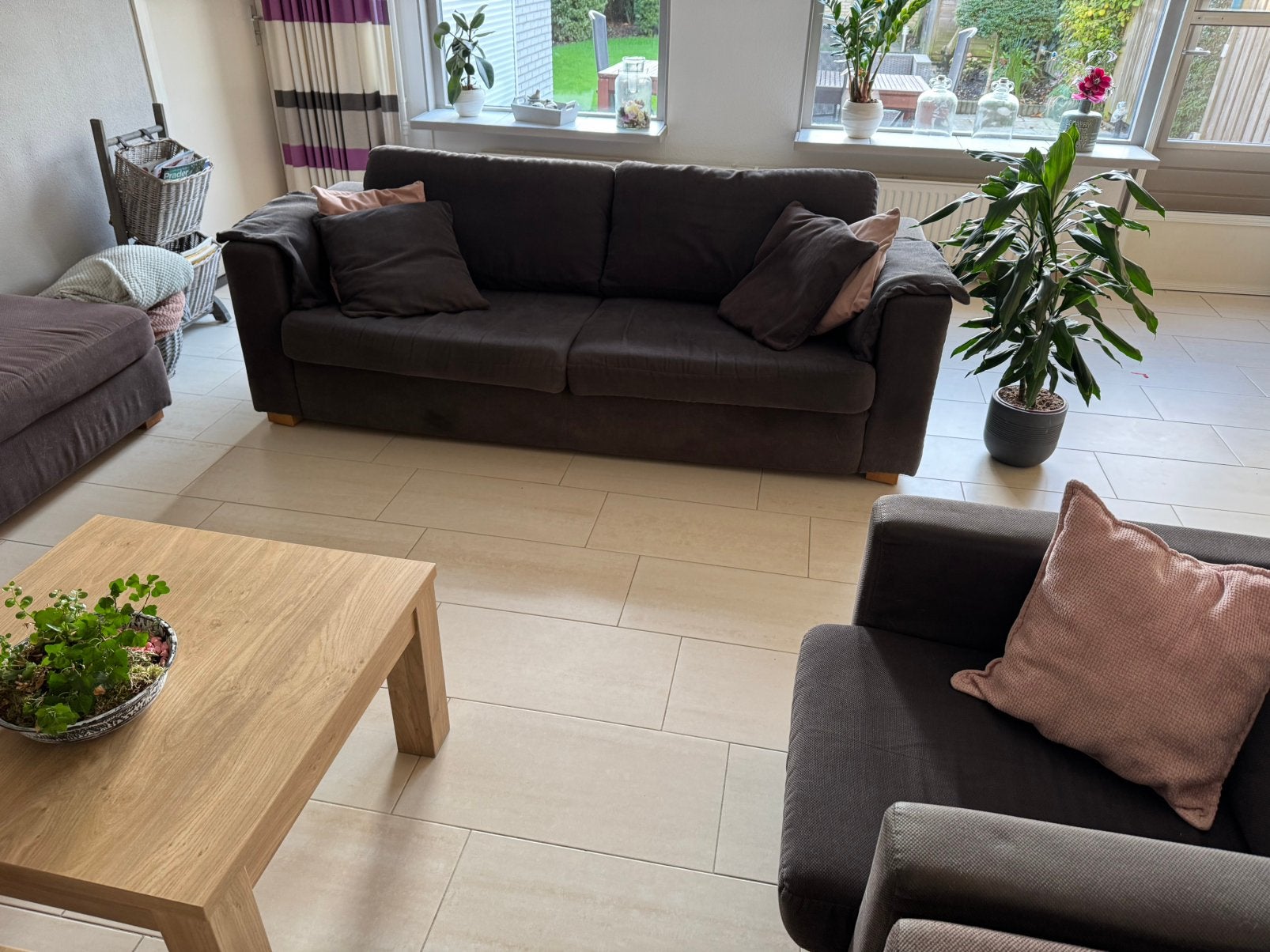 Stoffenbank met 2 stoelen en hocker, Ophalen, Zo goed als nieuw, Stof
