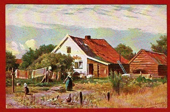 Boerderijtje - n.e. schilderij van J.G.Gerstenhauer - jr '20, Ophalen of Verzenden, 1920 tot 1940, Gelopen, Gelderland
