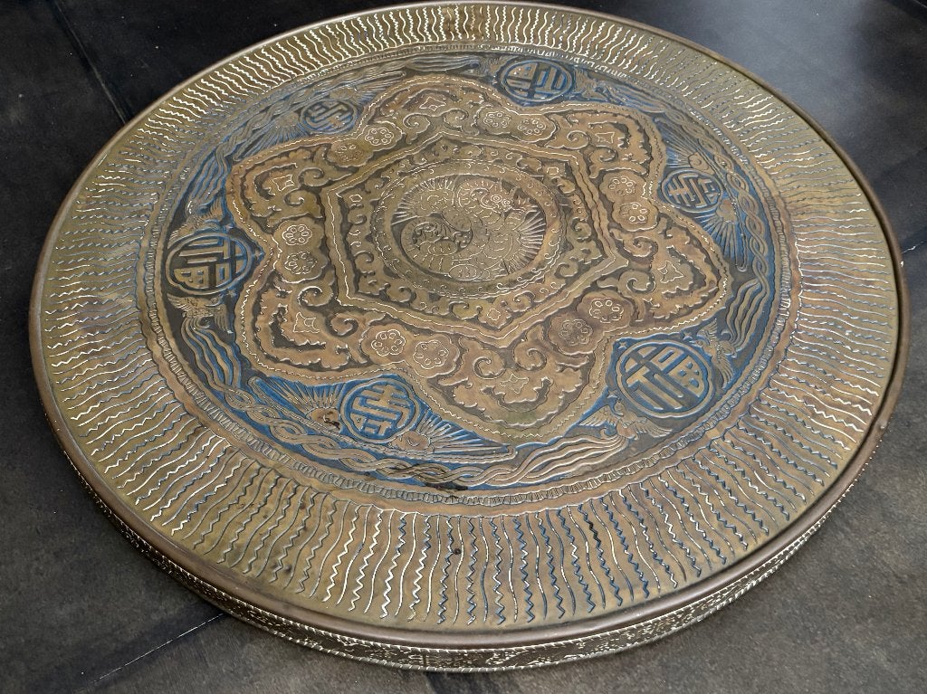 Antiek Aziatisch tafelblad messing circa 1900, Ophalen of Verzenden, Koper