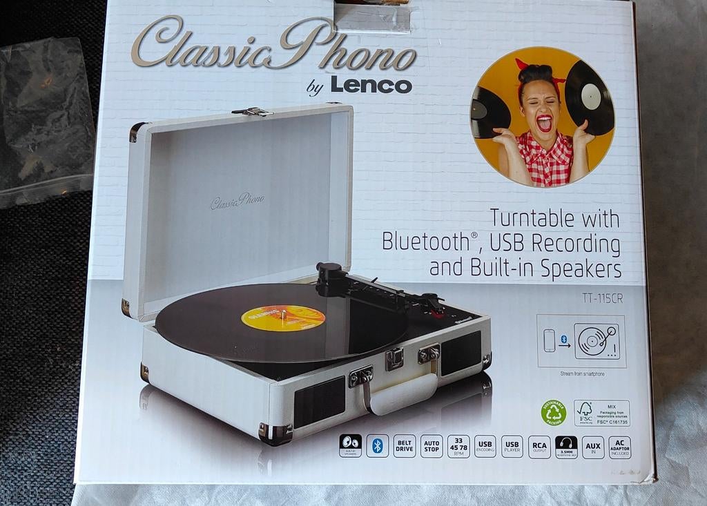 Lenco Classic Phono platenspeler, Audio, Tv en Foto, Platenspelers, Overige merken, Nieuw, Ophalen of Verzenden, USB-aansluiting