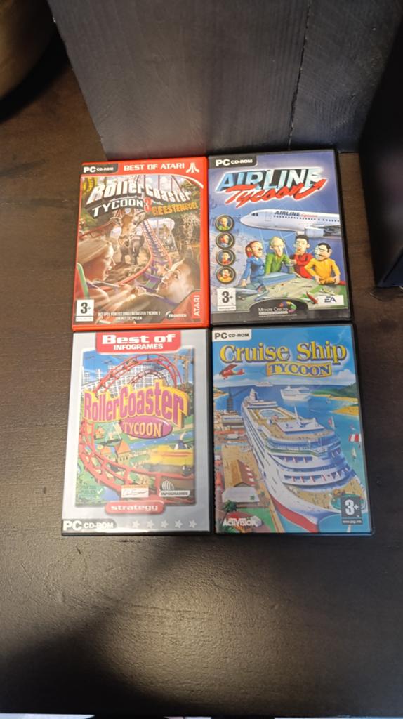 PC CD-ROM Tycoon Games: RollerCoaster, Airline, Cruise Ship, Spelcomputers en Games, Gebruikt, 1 speler, Ophalen of Verzenden
