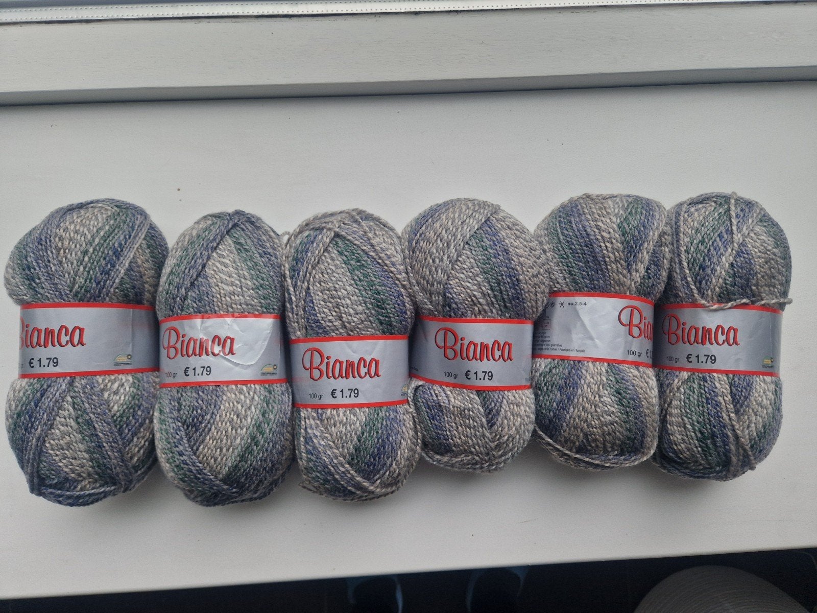 6 bollen Bianca wol/garen - grijs/blauw/groen, Hobby en Vrije tijd, Ophalen, Nieuw, Breien of Haken, Wol of Garen