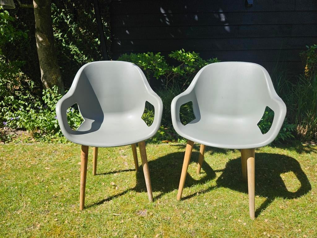 2 groene kuipstoeltjes met grijze kussens, Ophalen, Kunststof