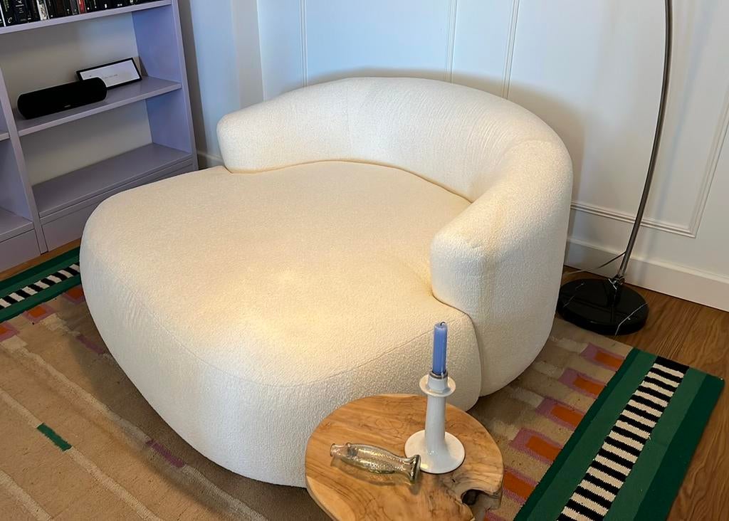 Westwing XL bouclé loungefauteuil Sofia NIEUW, Ophalen, 125 tot 150 cm, Nieuw, 125 cm of meer