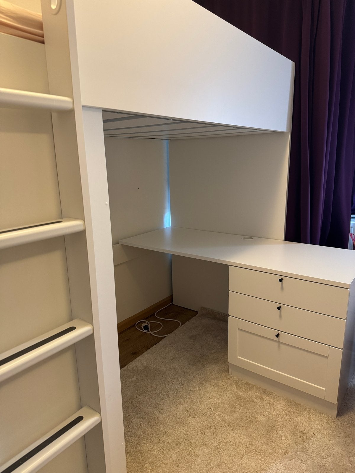 Ikea Stuva Hoogslaper met Bureau en Kledingkast - Wit, Ophalen, 85 tot 100 cm, Gebruikt, Hoogslaper of Stapelbed