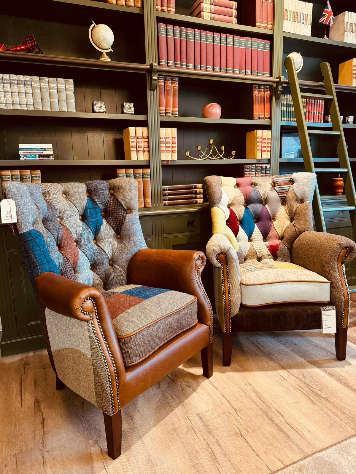 PATCHWORK / MULTICOLOR CHESTERFIELD FAUTEUIL ALBANY STOF, Huis en Inrichting, Fauteuils, Nieuw, Stof, 75 tot 100 cm, Ophalen of Verzenden