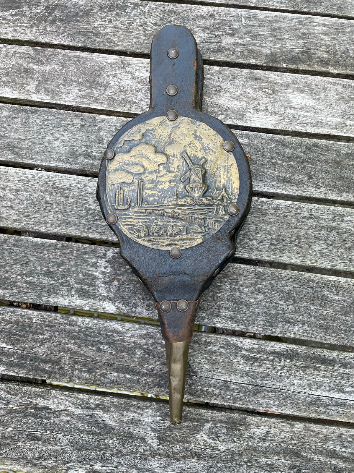 Antieke blaasbalg met Hollandse molen decoratie, Antiek en Kunst, Ophalen of Verzenden
